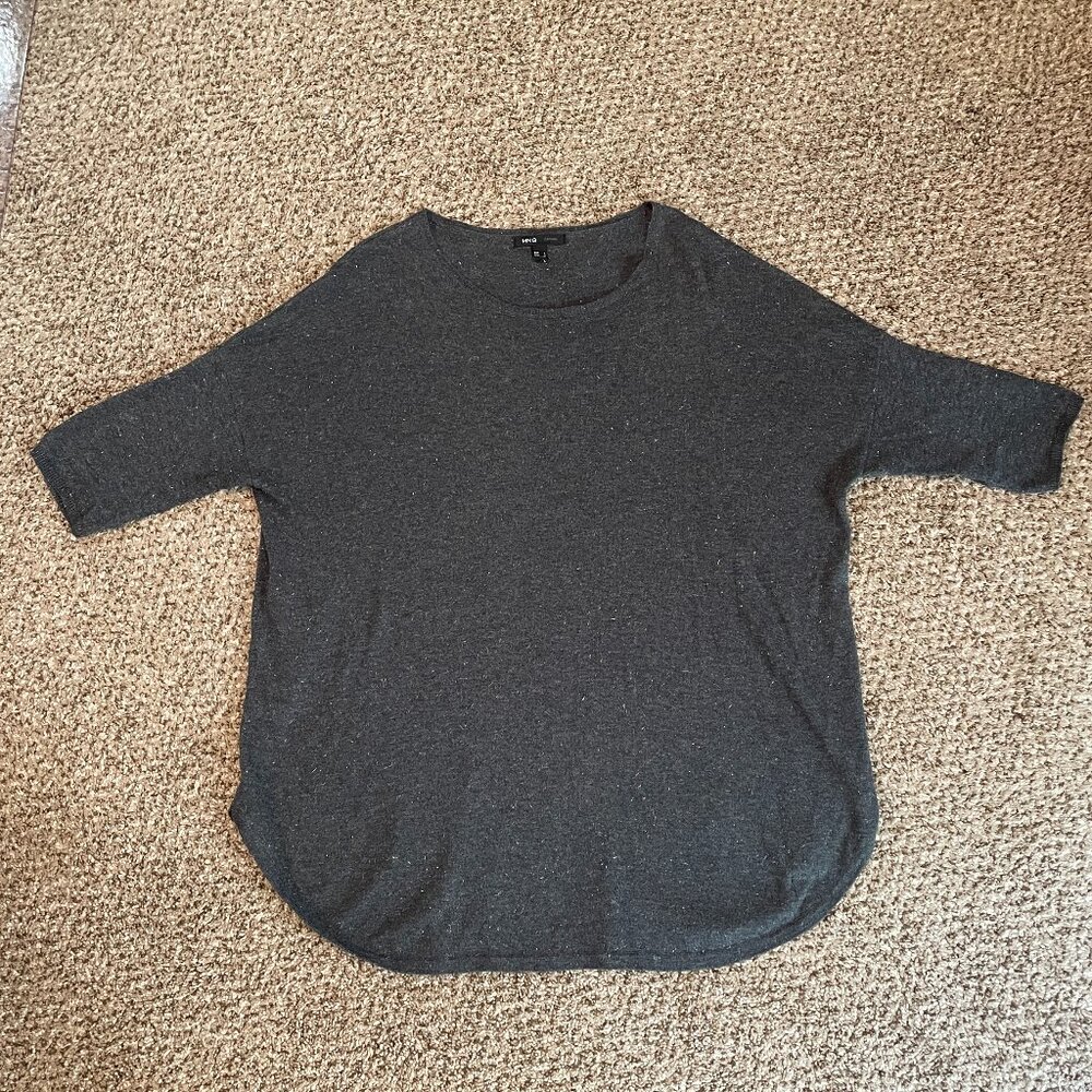 Size Large Ming gray with silver sparkled thread pull-on short sleeved sweater
